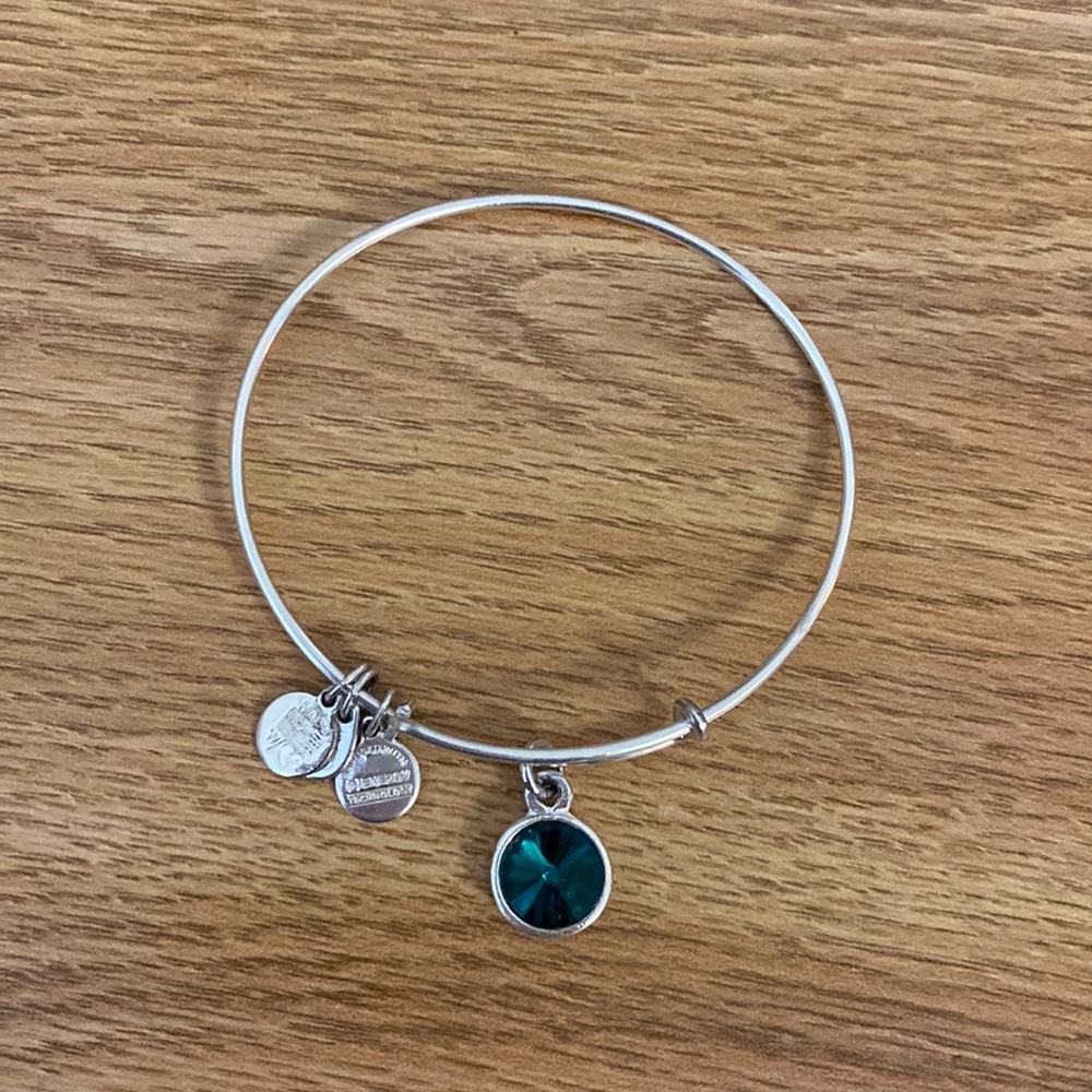 Alex and Ani Emerald Charm Silver Bangle
